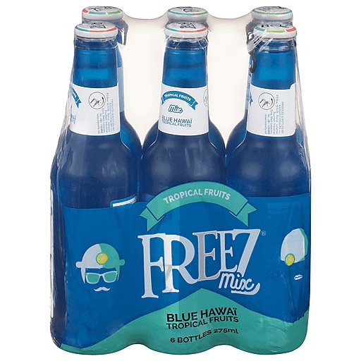 Freez Mix Blue Hawaii Drink - 6 Carbonated Bottles of 275 ML Each