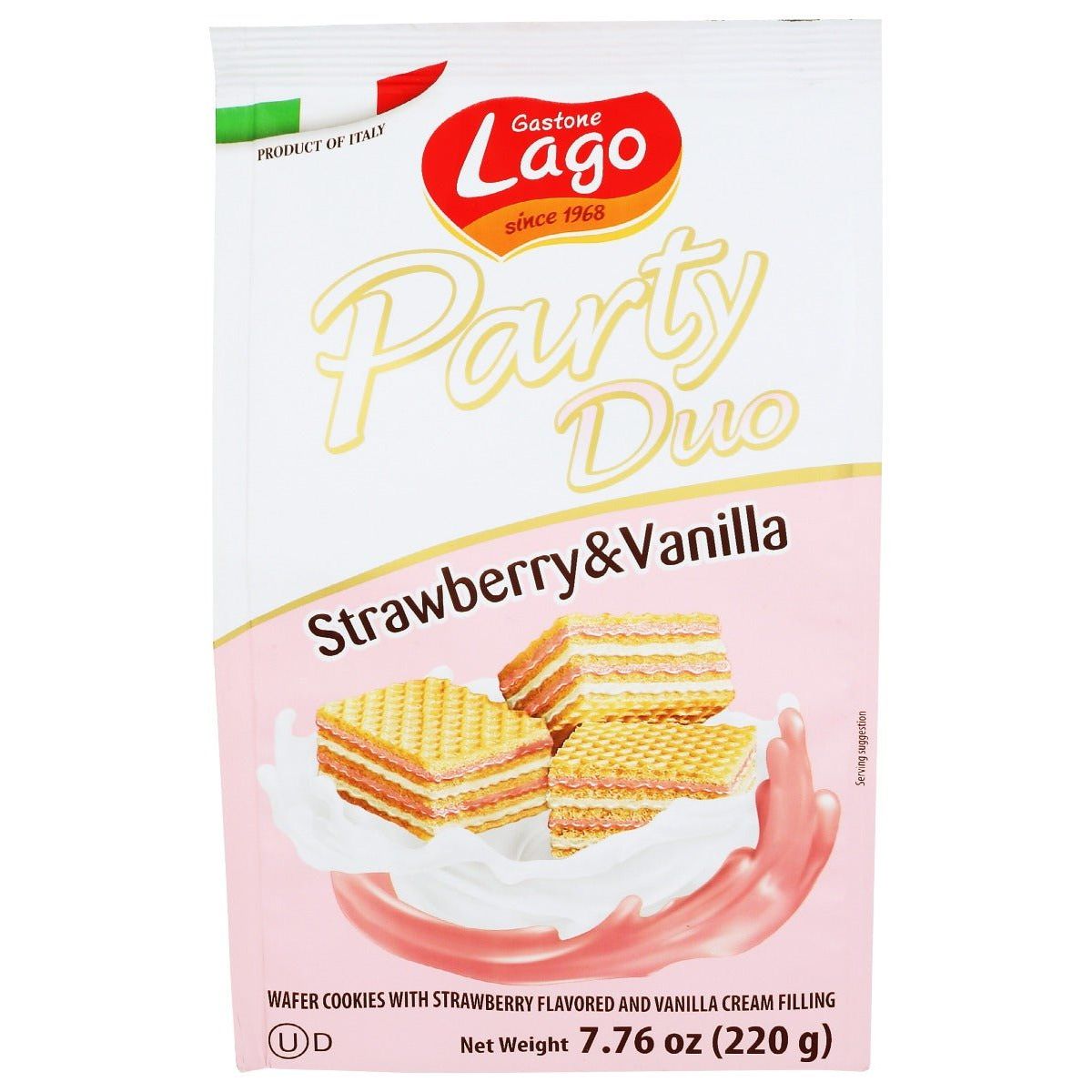 Gastone Lago Party Duo Strawberry Vanilla Wafers 220g - Unique Double-Layer Cream Filling