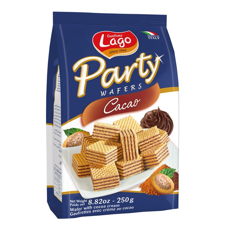 Gastone Lago Chocolate Cream Wafers - Indulgent Cacao Flavor, 250 g, Perfect for Parties