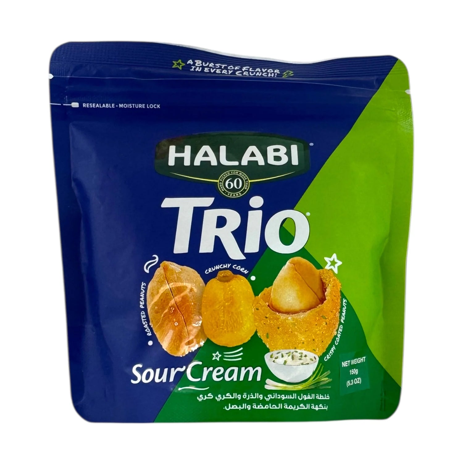 Halabi Trio Peanut Corn Snack - Tasty Sour Cream Flavor With Nutty Goodness