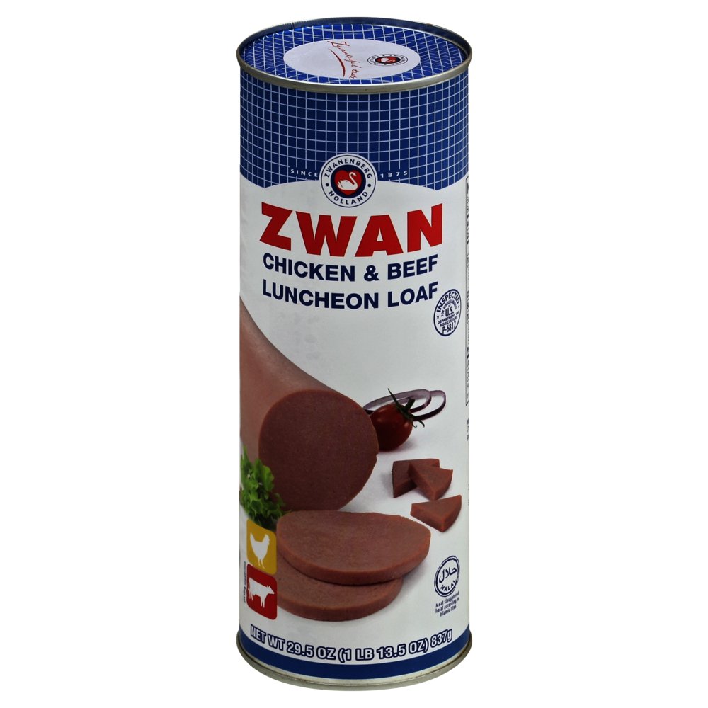 Zwan Canned Meat Products: Chicken & Beef Luncheon Loaf, Ready to Eat, 8.1 In Height, Savory Flavor